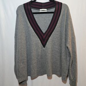 Urban Outfitters Gray Deep V Neck Lightweight Tennis Sweater Ribbed Knit, sz L